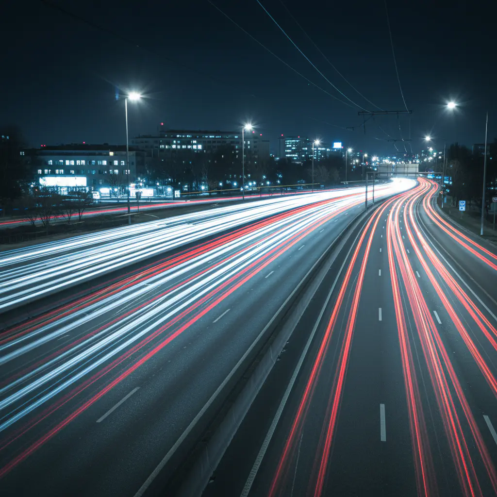 Long exposure of highway traffic lights