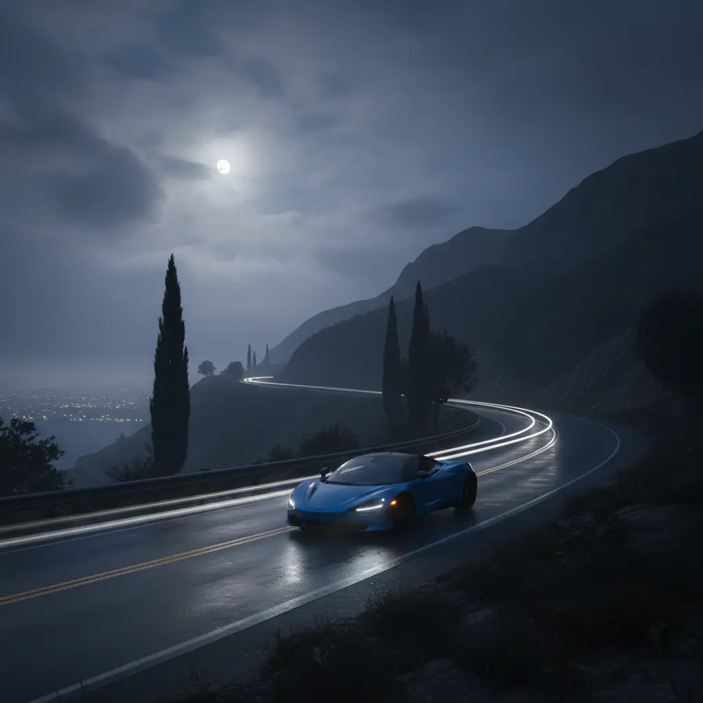 Luxury car on a night road